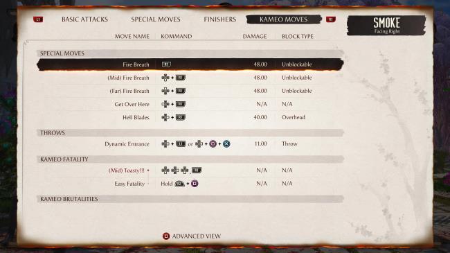 A screenshot of Scorpio Kameo Moves.