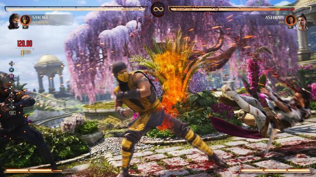 Scorpion performing a Kameo Throw on Ashrah.