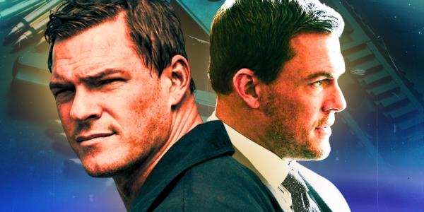 Collage of two Alan Ritchson as Jack Reacher headshots from Reacher season 2